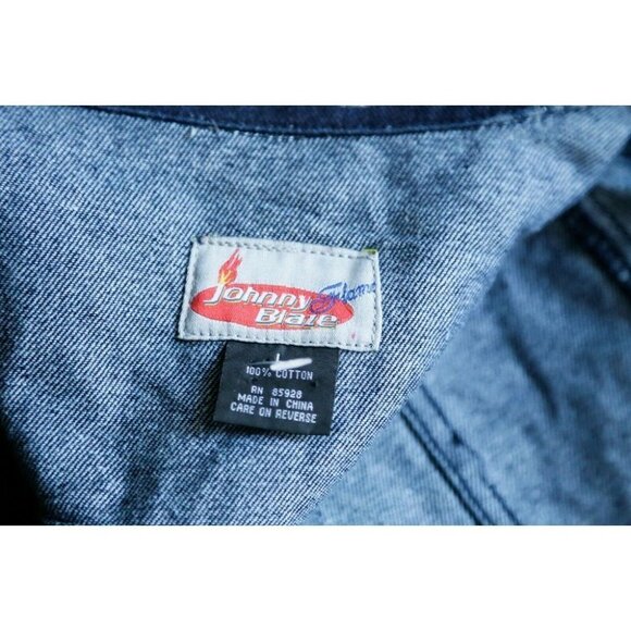 Vintage Johnny Blaze Flame Dark Denim All Over Print Women's Jacket M - Picture 10 of 12